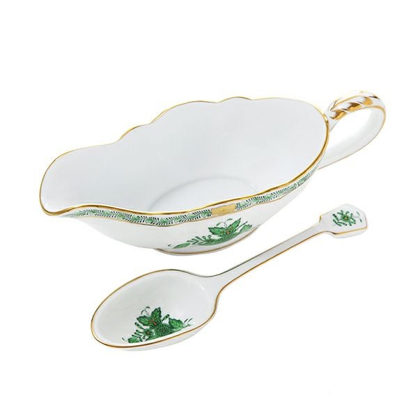 ヘレンド アポニーグリーン AV 00217-0-00 ＆ 00238-0-00 ソースボート＆ ソースレードル20cm セット