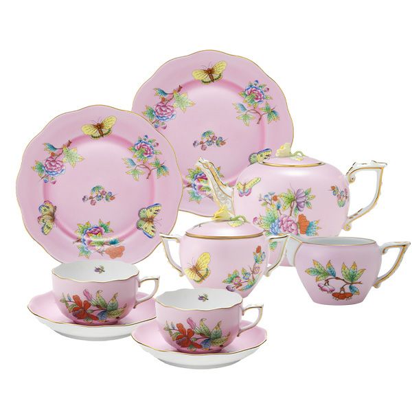 ヘレンド (HEREND) ピンクのヴィクトリア VE-FP1 2人用 ティー7点セット