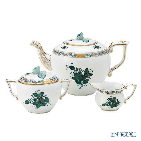 ヘレンド アポニーグリーン2 AV2（ブルーグリーン） ティーポット＆シュガー＆クリーマー 3点セット
