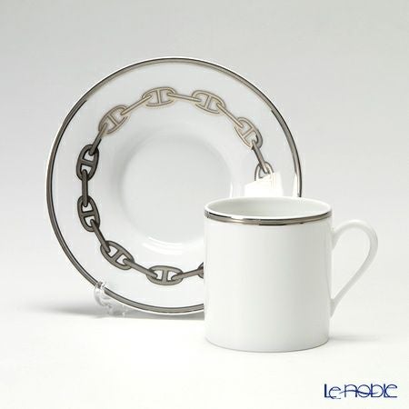 エルメス（HERMES） シェーヌ ダンクル プラチナ コーヒーカップ＆ソーサー 90ml ペア
