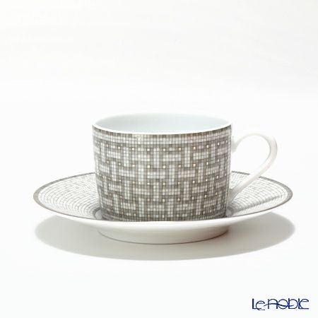 エルメス（HERMES） モザイク ヴァンキャトル プラチナ ティーカップ＆ソーサー 160ml ペア 【ブランドボックス付】