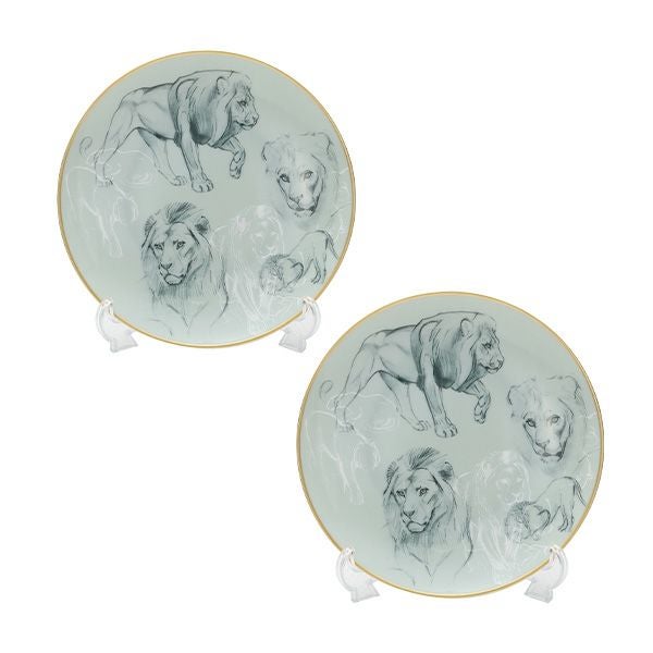 エルメス（HERMES） 赤道直下のスケッチ デザートプレート 21cm（ライオン） ペア 038107P