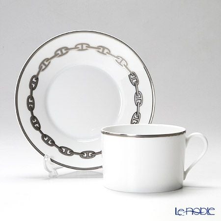 エルメス（HERMES） シェーヌ ダンクル プラチナ モーニングカップ＆ソーサー 340ml ペア