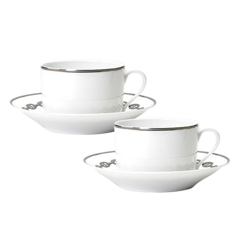 エルメス（HERMES） シェーヌ ダンクル プラチナ モーニングカップ＆ソーサー 340ml ペア
