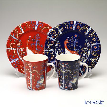 イッタラ（iittala） タイカ ブルー＆レッド 2人用 マグ＆プレート 4点