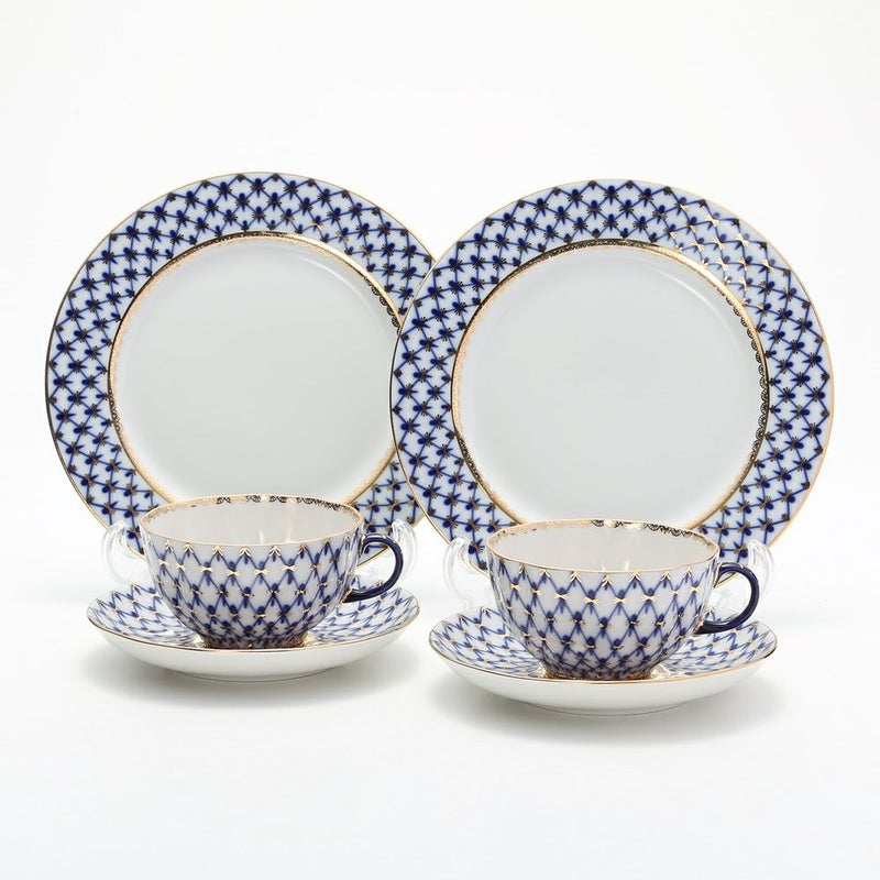 ロシア食器 インペリアル・ポーセリン コバルトネット トリオセット（ティー） ペア