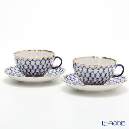 ロシア食器 インペリアル・ポーセリン コバルトネット ティーカップ＆ソーサー 250ml ペア