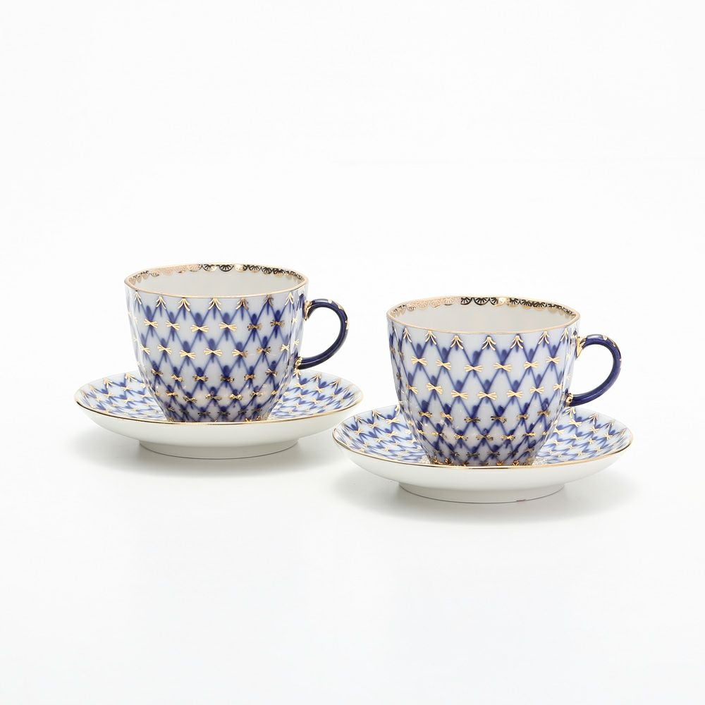 ロシア食器 インペリアル・ポーセリン コバルトネット コーヒーカップ＆ソーサー（エスプレッソサイズ） 140ml ペア
