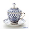 ロシア食器 インペリアル・ポーセリン コバルトネット ティーカップ＆ソーサー 250ml（ふた付） ペア
