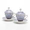 ロシア食器 インペリアル・ポーセリン コバルトネット ティーカップ＆ソーサー 250ml（ふた付） ペア