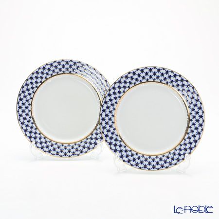 ロシア食器 インペリアル・ポーセリン コバルトネット プレート 21.5cm ペア