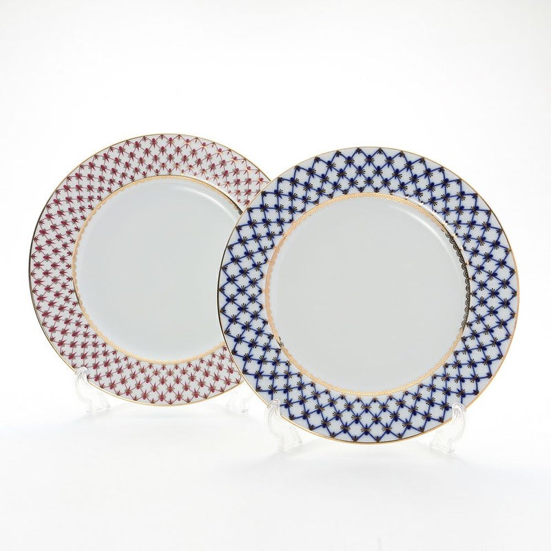 ロシア食器 インペリアル・ポーセリン コバルトネット＆ブルース（ピンクネット） プレート 27cm ペア