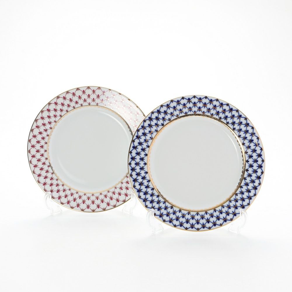 ロシア食器 インペリアル・ポーセリン コバルトネット＆ブルース（ピンクネット） プレート 21.5cm ペア