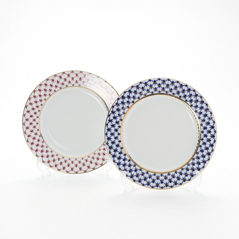 ロシア食器 インペリアル・ポーセリン コバルトネット＆ブルース（ピンクネット） プレート 21.5cm ペア