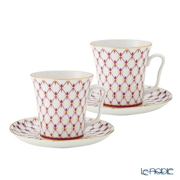 ロシア食器 インペリアル・ポーセリン ブルース（ピンクネット） マグ＆ソーサーセット 360ml ペア NEW