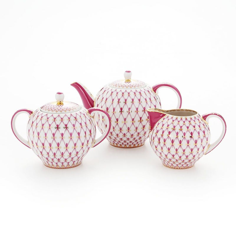 ロシア食器 インペリアル・ポーセリン ブルース（ピンクネット） ポット3点セット