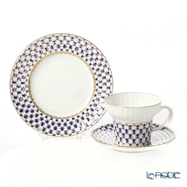 ロシア食器 インペリアル・ポーセリン コバルトネット 6人用セット（ウエイブ）