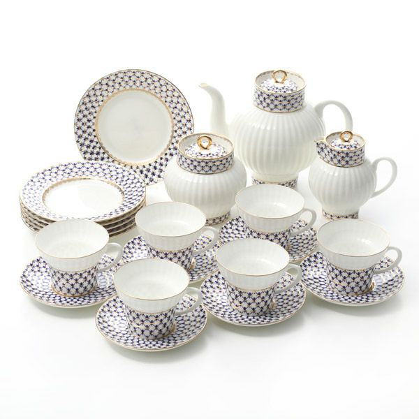 ロシア食器 インペリアル・ポーセリン コバルトネット 6人用セット（ウエイブ）