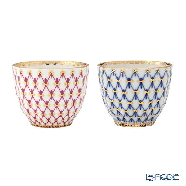 ロシア食器 インペリアル・ポーセリン コバルトネット ＆ ブルース（ピンクネット） ジャパニーズカップ ペア