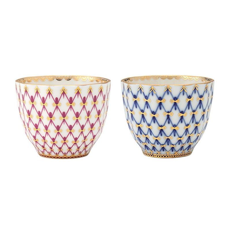 ロシア食器 インペリアル・ポーセリン コバルトネット ＆ ブルース（ピンクネット） ジャパニーズカップ ペア