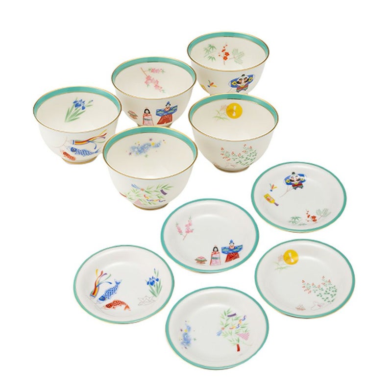 香蘭社 月ごよみ 湯呑み ＆銘々皿 5人用