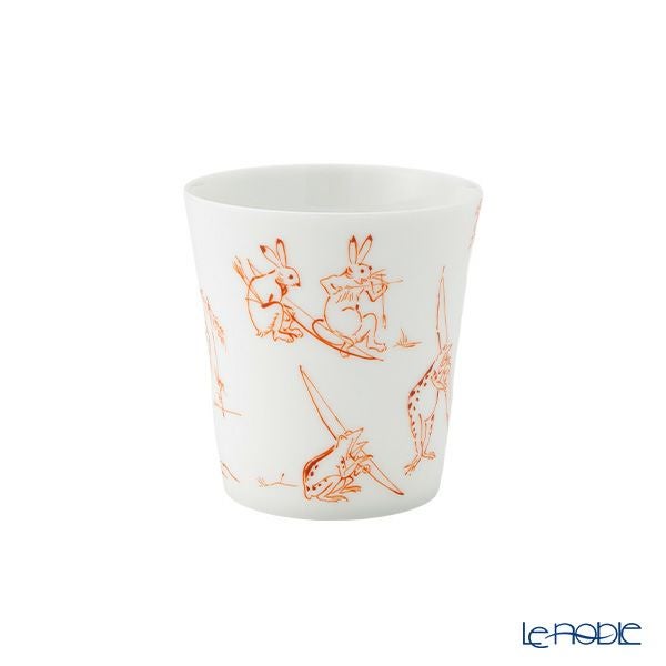 香蘭社 鳥獣戯画 弓矢（赤）＆猿追い（黒） フリーカップ 250ml ＆ 角皿 ペア