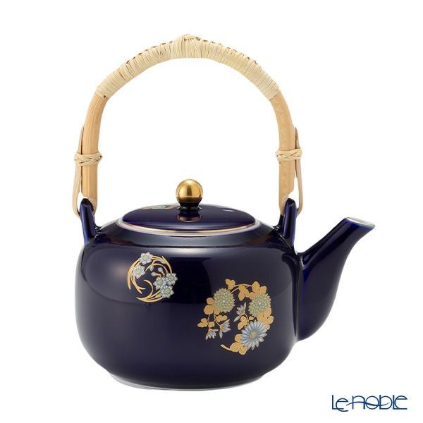 香蘭社 ルリ花丸紋 高級茶器セット 土瓶1点＋蓋付湯呑5客＋銘々皿5枚 5人用