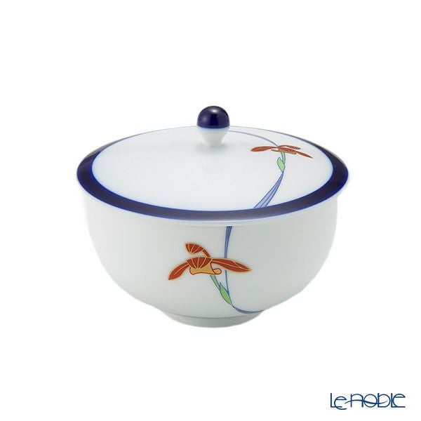 香蘭社 オーキッドレース 蓋付湯呑み 170ml【ルリ 十角形茶托付】