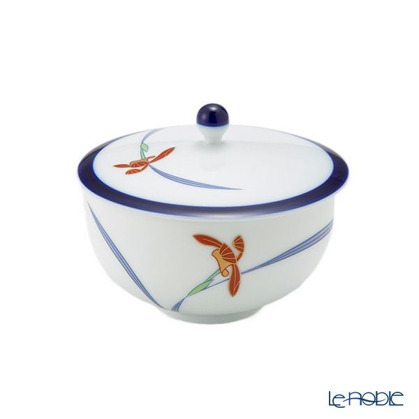 香蘭社 オーキッドレース 蓋付湯呑み 170ml【ルリ 十角形茶托付】