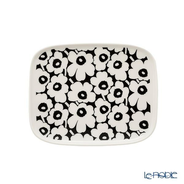 マリメッコ（marimekko） Unikko ウニッコ／けしの花 60thアニバーサリーコレクション 2ピースセット マグカップ＆プレート15.5×12.5cm ブラック×ホワイト