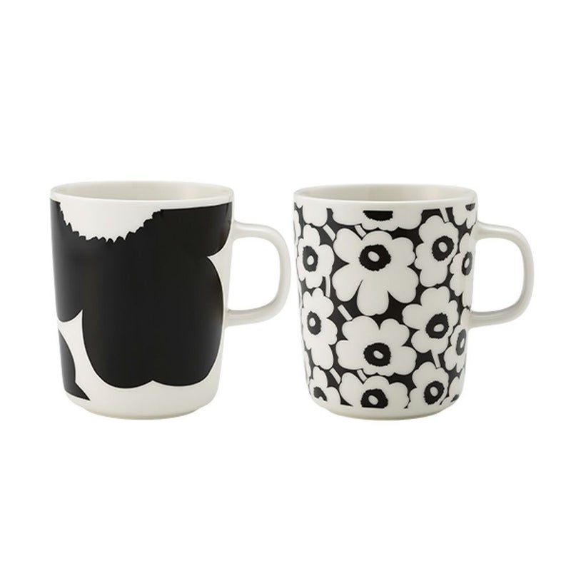 マリメッコ（marimekko） Unikko ウニッコ／けしの花 60thアニバーサリーコレクション マグカップ 250ml ペア ブラック×ホワイト 柄違い