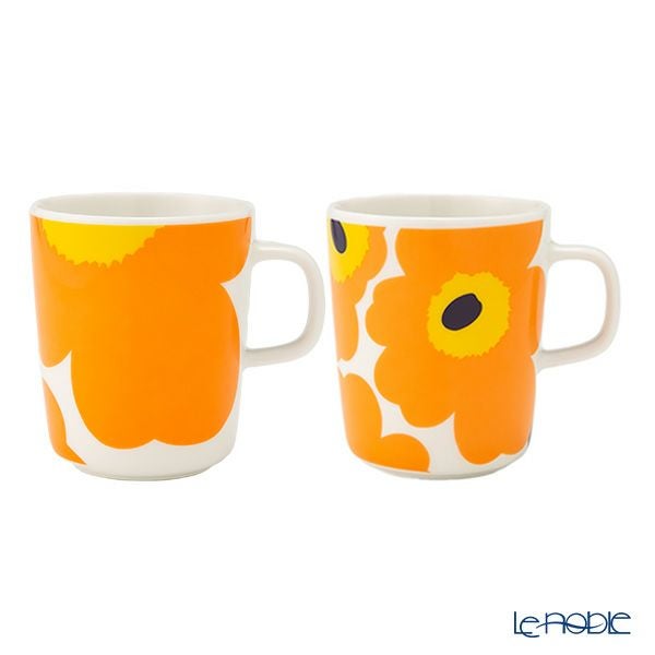 マリメッコ（marimekko） Unikko ウニッコ／けしの花 60thアニバーサリーコレクション マグカップ ホワイト×オレンジ×イエロー 250ml 柄違い ペア