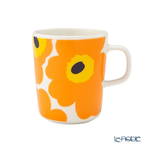 マリメッコ（marimekko） Unikko ウニッコ／けしの花 60thアニバーサリーコレクション マグカップ ホワイト×オレンジ×イエロー 250ml 柄違い ペア