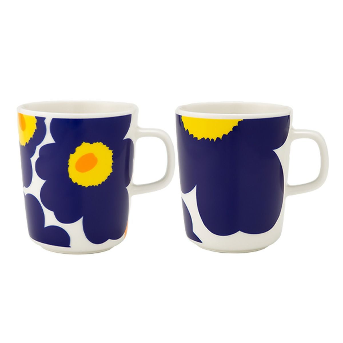 マリメッコ（marimekko） Unikko ウニッコ／けしの花 60thアニバーサリーコレクション マグカップ ホワイト×ダークブルー×イエロー 250ml 柄違い ペア