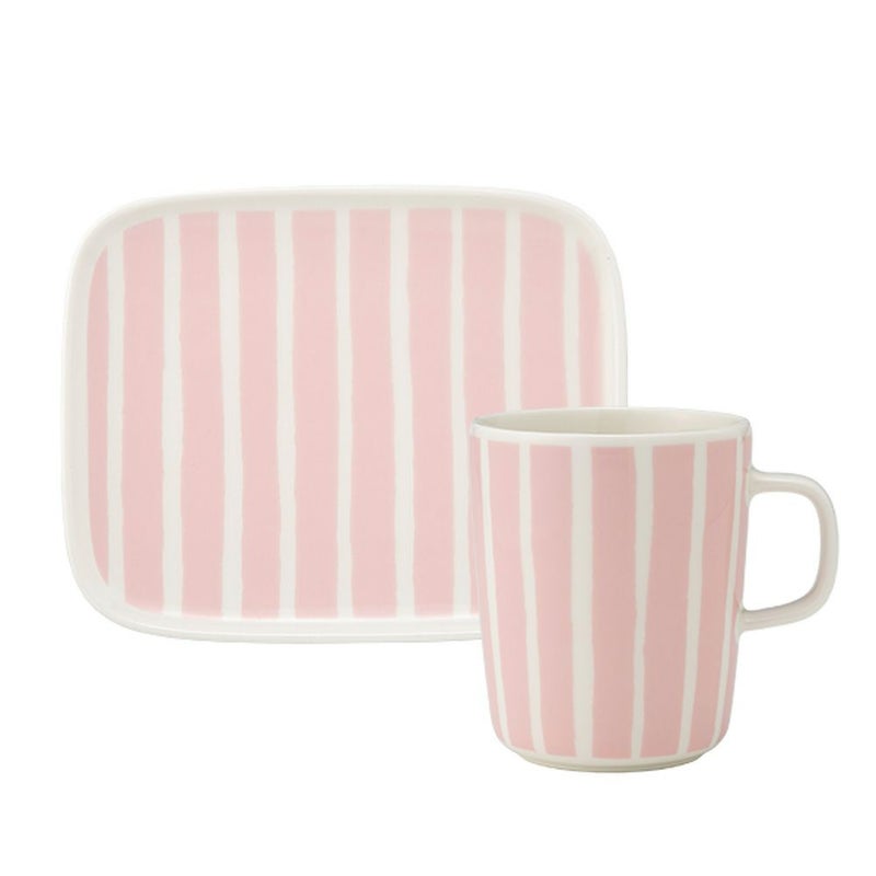 マリメッコ（marimekko） Piccolo ピッコロ／擬音語 2点セット プレート15×12cm ＆ マグカップ 250ml ホワイト×ピンク