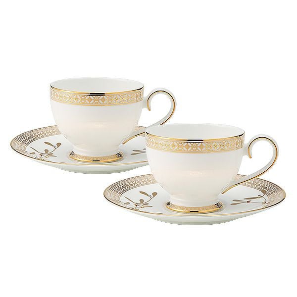 プラウナ ジュエリー スワロフスキーエレメント ゴールデンリーブス ティーカップ＆ソーサー 200ml ペア