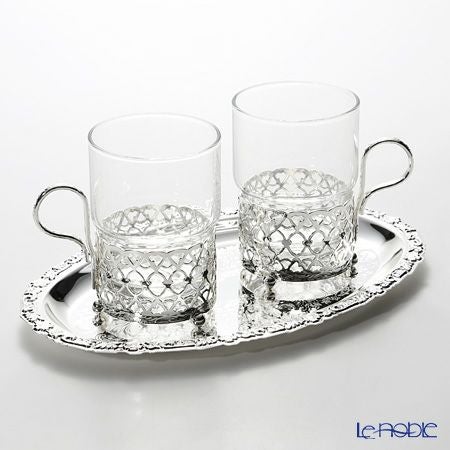 クイーン アン QUEEN ANNE（イギリス製銀メッキ） グラスカップ ハンドル付／アンティーク調 0／6322／A ペア 【トレイ付】