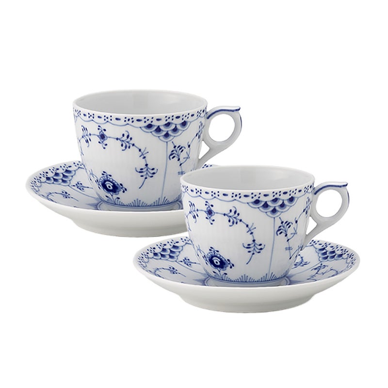 ロイヤルコペンハーゲン（Royal Copenhagen） ブルー フルーテッド ハーフレース コーヒーカップ＆ソーサー 170ml ペア 1102071／1017205