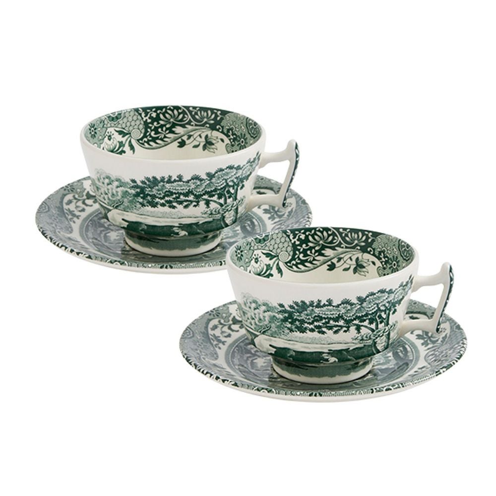 スポード グリーンイタリアン ティーカップ＆ソーサー 200ml ペア