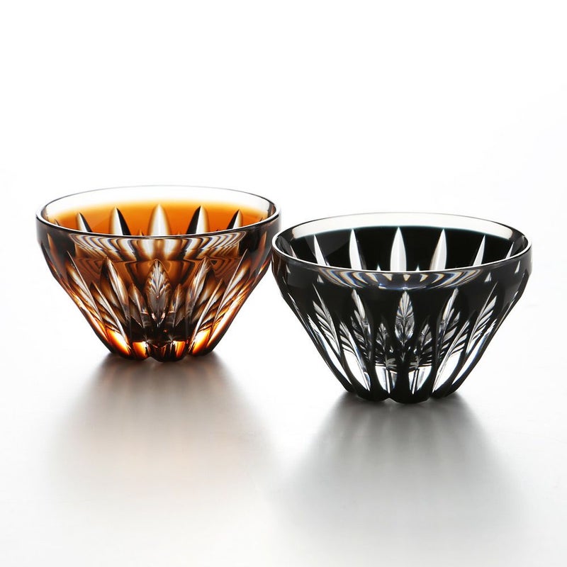 薩摩切子 桜島盃 ペア 黒＆ブラウン 80ml