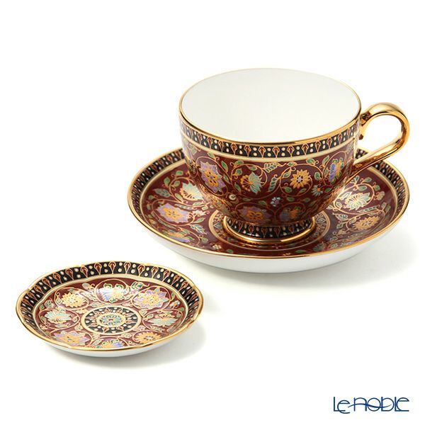 ブランベンジャロン工房 ティーカップ＆ソーサー ＆ ミニプレート スコータイマルーン 2点セット