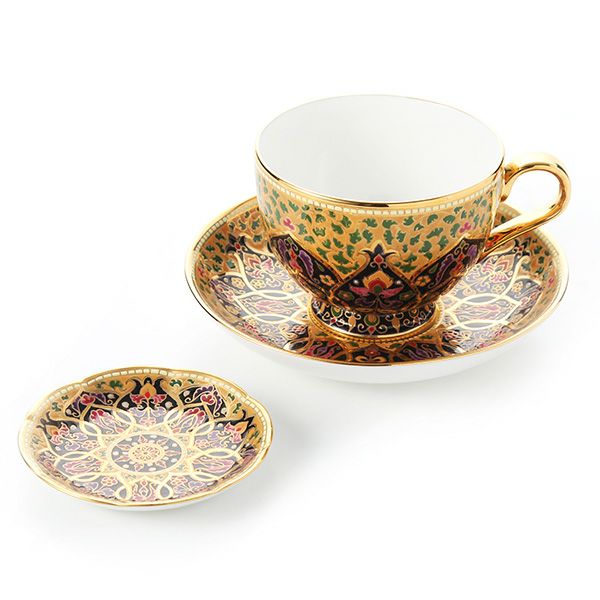 ブランベンジャロン工房 ティーカップ＆ソーサー ＆ ミニプレート ブラックポメグラニット 2点セット