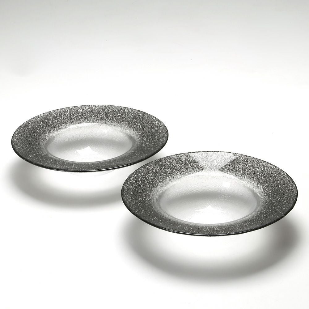 Vetro Felice ヴェトロ フェリーチェ グリッター リムボウル 19.5cm ダークグレイ＆クリア ペア