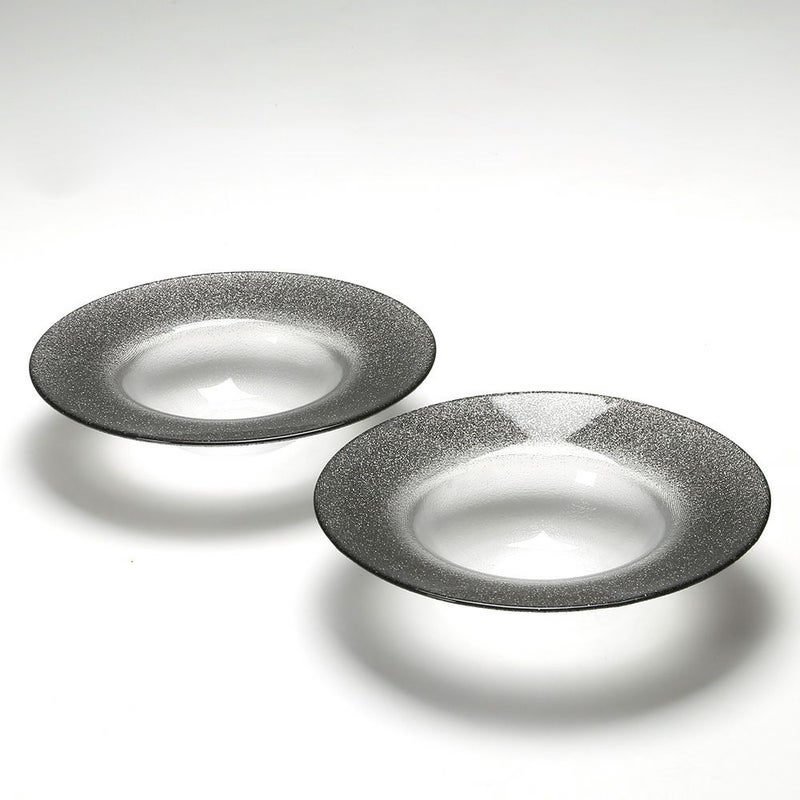 Vetro Felice ヴェトロ フェリーチェ グリッター リムボウル 19.5cm ダークグレイ＆クリア ペア
