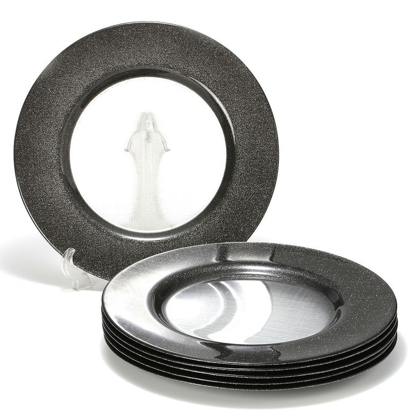 Vetro Felice ヴェトロ フェリーチェ グリッター チャージャープレート 33cm ダークグレイ＆クリア 6枚セット