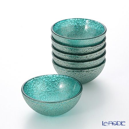Vetro Felice ヴェトロ フェリーチェ グリッター ミニボウル 9cm アクアブルー 6個セット