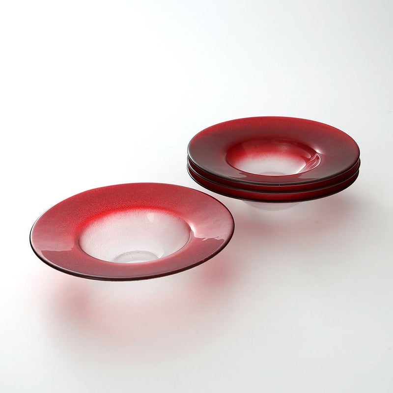 Vetro Felice ヴェトロ フェリーチェ グリッター リムボウル 19.5cm レッド＆クリア 4個セット