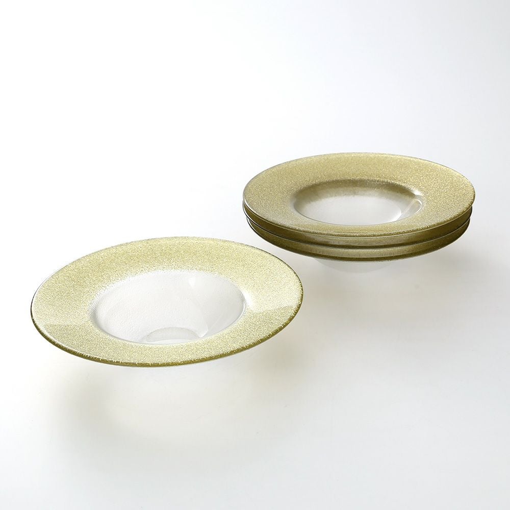 Vetro Felice ヴェトロ フェリーチェ グリッター リムボウル 19.5cm ニューゴールド＆クリア 4個セット