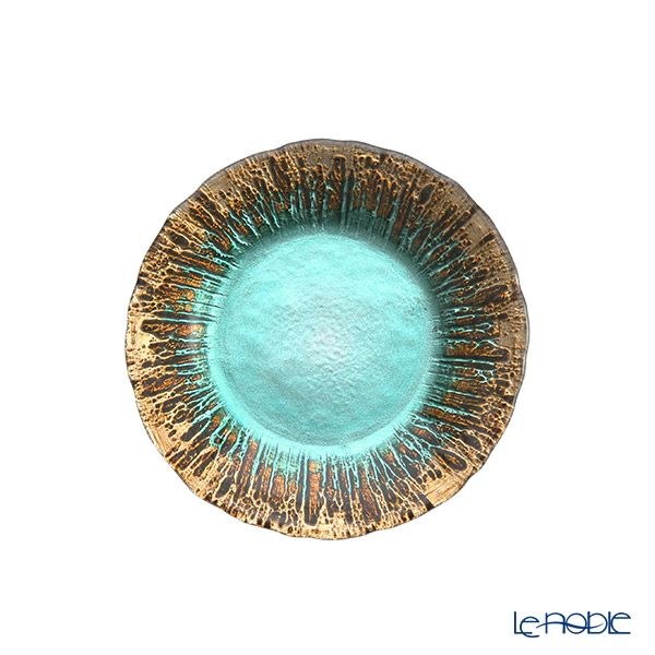 Vetro Felice ヴェトロ フェリーチェ フラッシュ プレート 15cm ターコイズブルー＆ゴールド 4枚セット