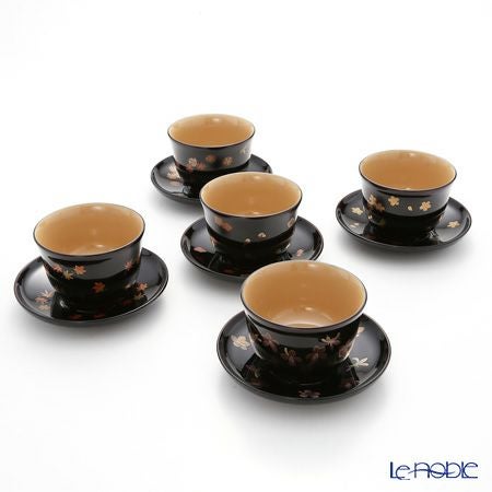 【伝統工芸】輪島塗 湯呑＆茶托 5客揃小花 坂口政昭氏作